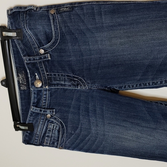 Silver Mid Rise Broken In Double S Pocket Distressed Jeans Western Suki Rodeo - Picture 14 of 16